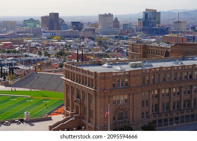 EL PASO, TX -15 DEC 2021- Landscape view of the downtown El Paso skyline in Texas, United States.