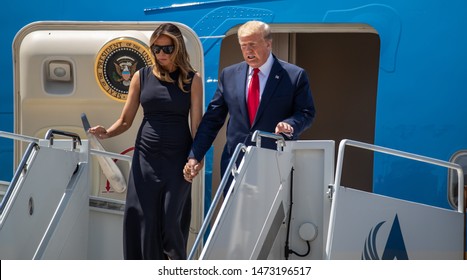 EL PASO, TX – 	AUGUST 7. President Donald Trump And Melania Arrive At The El Paso International Airport In El Paso, Texas – 7 Aug 2019
