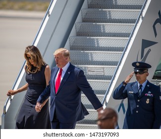 EL PASO, TX – 	AUGUST 7. President Donald Trump And Melania Arrive At The El Paso International Airport In El Paso, Texas – 7 Aug 2019
