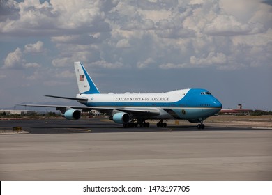 EL PASO, TX – 	AUGUST 7.  Air Force One With President Donald Trump And Melania At The El Paso International Airport In El Paso, Texas – 7 Aug 2019
