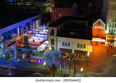 EL PASO, TX –15 DEC 2021- View Of The Landmark Plaza Theatre, A National Historic Building Of Significance Built In 1930 On Pioneer Plaza In Downtown El Paso, Texas, United States.