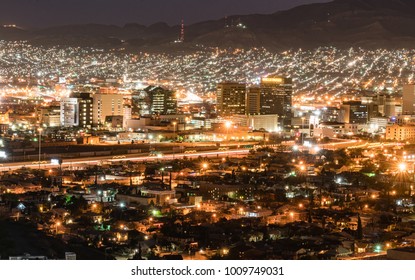 EL PASO, TX - OCTOBER 26, 2017: Night Skyline Of El Paso, Texas