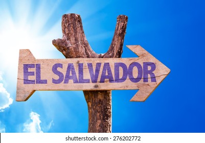 El Salvador wooden sign and sky background