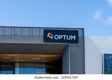 El Segundo, California, USA - July 5, 2022: Optum Sign On Its California Corporate Office Building In El Segundo, Ca, USA. Optum Is An American Pharmacy Benefit Manager And Health Care Provider.