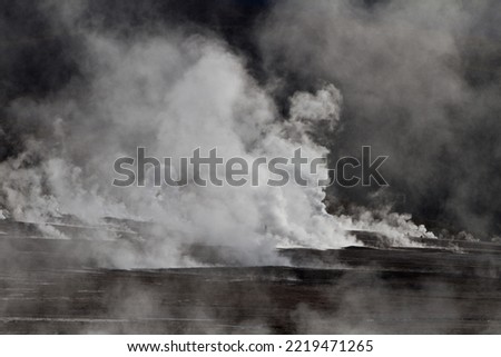 El tatio geysir field in the Atacama Andes, outside San Pedro de Atacama in Chile. El Tatio is a geothermal field with many geysers located in the Andes Mountains of northern Chile at 4,320 msl