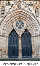 Elaborate tracery on exterior building of York Minster, the historic cathedral built in English gothic architectural style located in City of York, England, UK - Shutterstock ID 1148285657