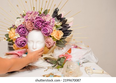 Elaboration of headdress for catrina. Elaboration of headdress for the Day of the Dead celebration. - Shutterstock ID 2199670087