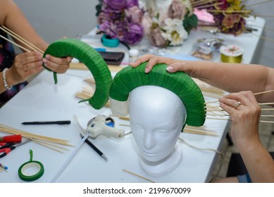 Elaboration of headdress for catrina. Elaboration of headdress for the Day of the Dead celebration. - Shutterstock ID 2199670099