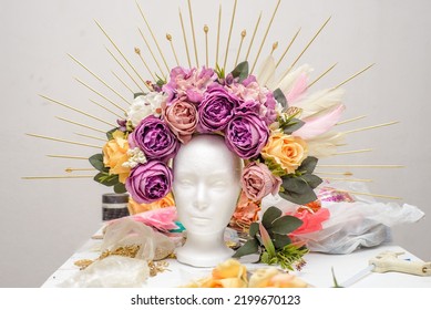 Elaboration of headdress for catrina. Elaboration of headdress for the Day of the Dead celebration. - Shutterstock ID 2199670123