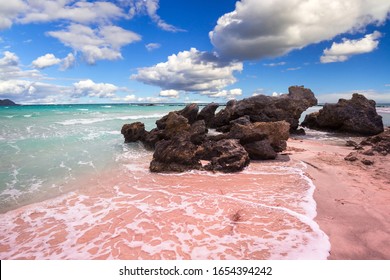 Elafonissi Beach With Pink Sand On Crete, Greece