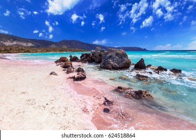 Elafonissi Beach With Pink Sand On Crete, Greece