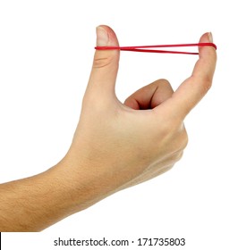 Elastic Band On Hands, Isolated On White