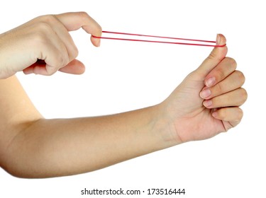 Elastic Band On Hands, Isolated On White