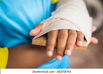 Elastic Bandage Injuries Arm From Accident,first Aid Fracture Bone Arm With Child And Kid