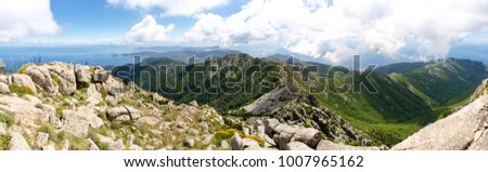 Similar – Image, Stock Photo View from Monte Capanne to Elba (Marciana Marina / Marciana Alta), clouds and the Mediterranean Sea