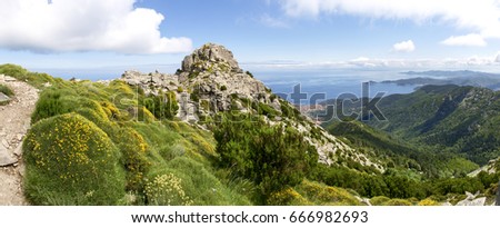 Similar – Image, Stock Photo View from Monte Capanne to Elba (Marciana Marina / Marciana Alta), clouds and the Mediterranean Sea