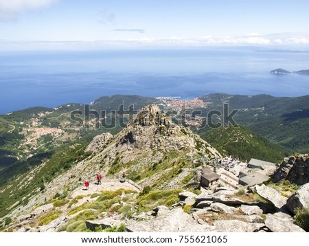 Similar – Image, Stock Photo View from Monte Capanne to Elba (Marciana Marina / Marciana Alta), clouds and the Mediterranean Sea