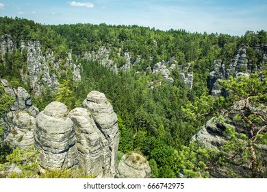 Elbe Sandstone Mountains At Saxon Switzerland Park.