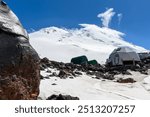 Elbrus northern assault camp. Climbing mountain Elbrus. North Caucasus, Russia.