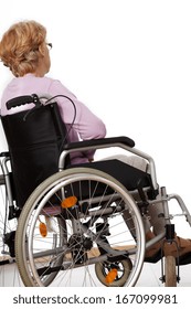 Elder Disabled Woman Sitting Alone On Wheelchair