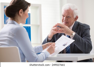 Elder Man Answering The Questions On Job Interview