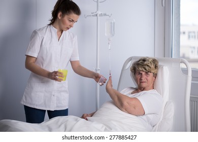 Elder Patient Refusing To Take A Medicine