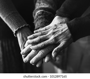 Elder People Holding Hands Together Black And White