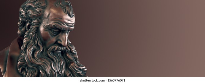 Elder philosopher statue, bronze material.