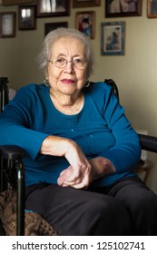 Elderly 80 Plus Year Old Woman Portrait In A Home Setting.