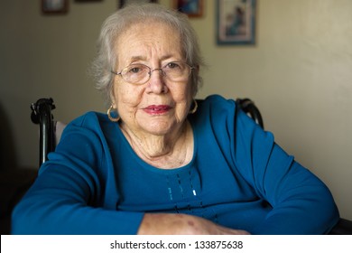 Elderly 80 Plus Year Old Woman Portrait In A Home Setting.