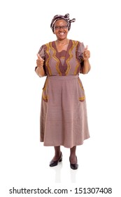 elderly african woman giving thumbs up on white background
