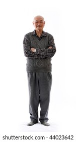 Elderly Asian Man Standing Against White Background