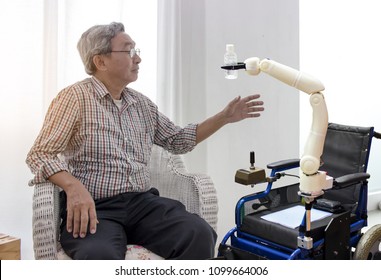 Elderly Care Robot In The Intelligent Hospital, Concept, Artificial Intelligence, Consultancy Services And Health Care With Future Robots.