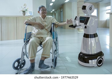 Elderly Care Robot In The Intelligent Hospital, Concept, Artificial Intelligence, Consultancy Services And Health Care With Future Robots.