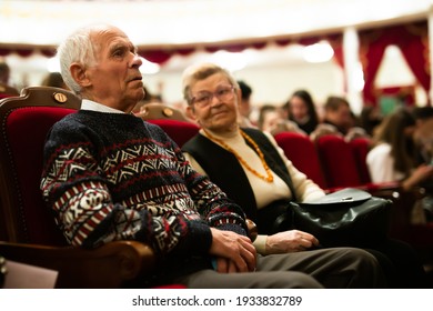 Elderly Couple Man And Woman Enjoying Performance At Opera And Ballet Theater