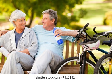 Elderly Couple With Their Bikes