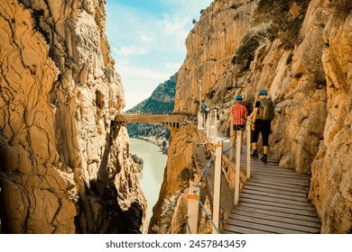 elderly couple trekking in Caminito Del Rey Trail in Andalusia - Powered by Shutterstock