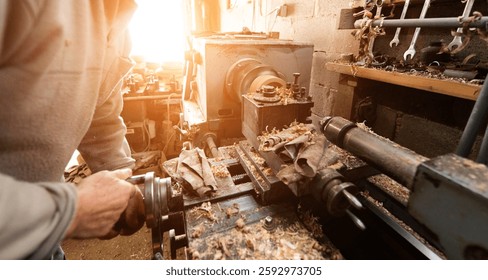 Elderly Craftsman Working in a Rustic Workshop