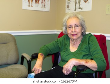 Elderly Eighty Plus Year Old Woman In A Medical Office Setting.