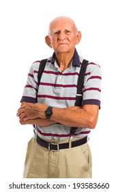 Elderly Eighty Plus Year Old Man In A Studio Portrait On A White Background.