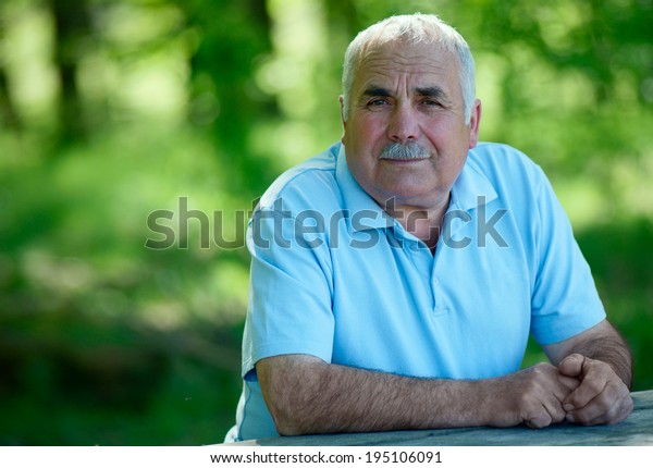 Elderly Greyhaired Retired Man Moustache Sitting Stock Photo (Edit Now ...