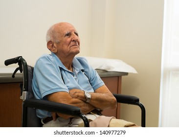 Elderly Handicapped 80 Plus Year Old Man In A Doctor Office Setting.