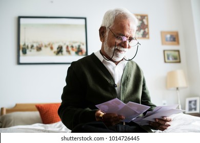 An elderly Indian man at the retirement house - Shutterstock ID 1014726445