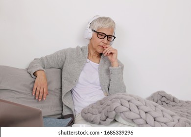 Elderly Isolation, Apathy , Coronavirus Lockdown Self-Quarantine. Lonely und upset Senior Woman portrait. Online psychotherapy Support