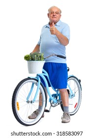 Elderly man with bicycle. Health and sport concept.