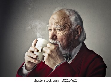 Elderly Man Drinking Tea