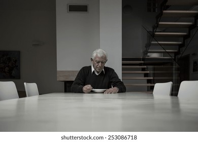 Elderly Man Eating Dinner Completely Alone In Huge House