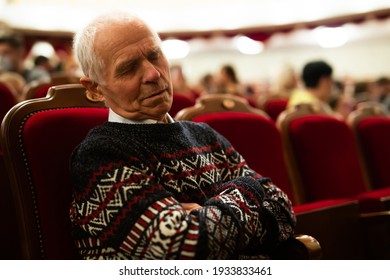 Elderly Man Fell Asleep At A Boring Performance At Opera And Ballet Theater 