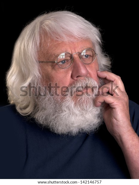 Elderly Man Full Beard Glasses Thinking Stock Photo Edit