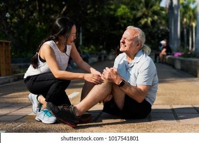 Elderly Man Having A Knee Injury